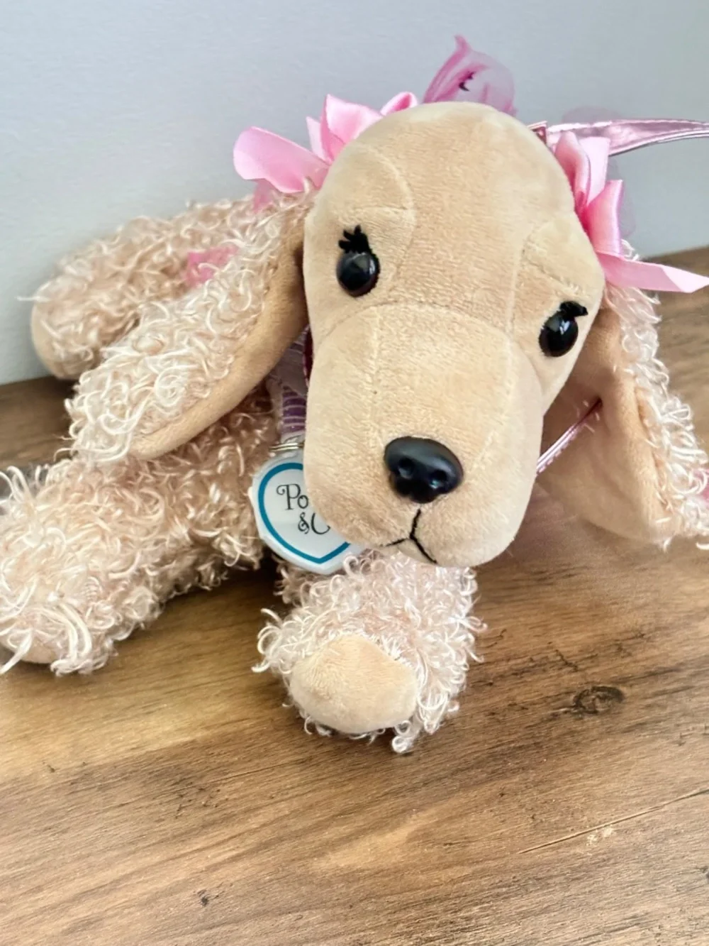 Poochie & Co Girls Puppy Purse Bag Tan Dog Plush Pink Bow Tutu Glitter Lace Toy